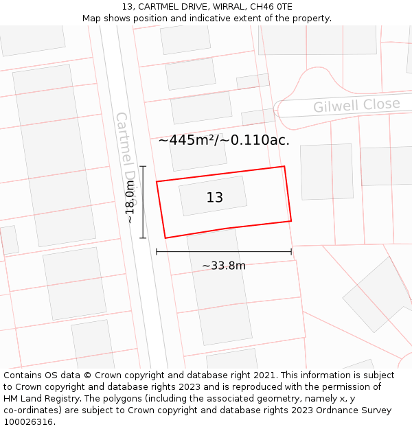 13, CARTMEL DRIVE, WIRRAL, CH46 0TE: Plot and title map