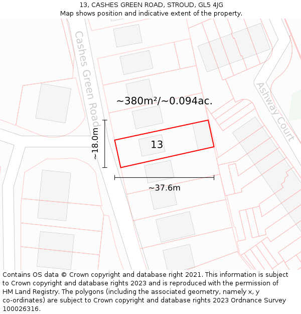 13, CASHES GREEN ROAD, STROUD, GL5 4JG: Plot and title map