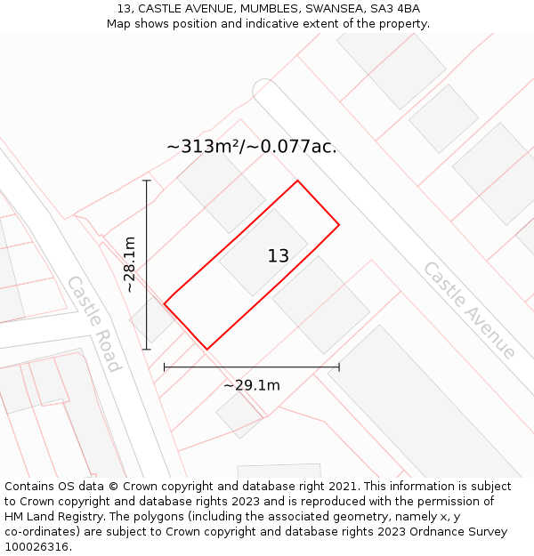 13, CASTLE AVENUE, MUMBLES, SWANSEA, SA3 4BA: Plot and title map