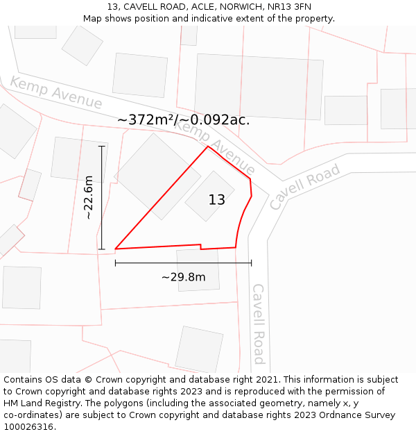 13, CAVELL ROAD, ACLE, NORWICH, NR13 3FN: Plot and title map