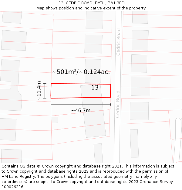 13, CEDRIC ROAD, BATH, BA1 3PD: Plot and title map