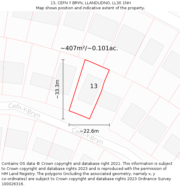 13, CEFN Y BRYN, LLANDUDNO, LL30 1NH: Plot and title map