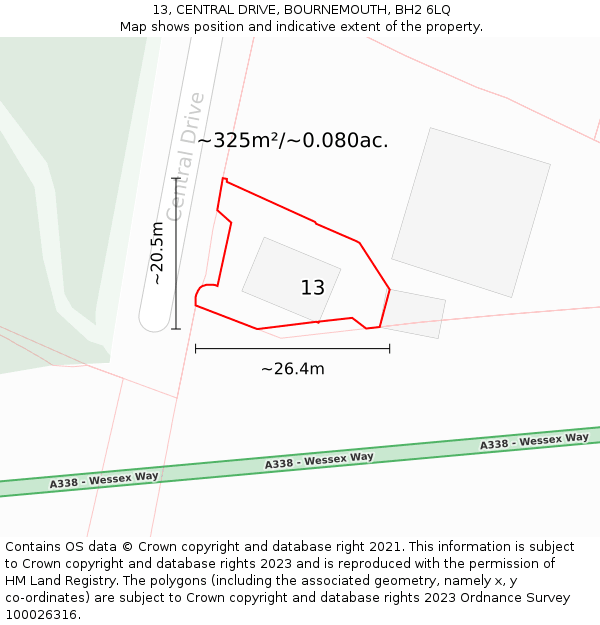 13, CENTRAL DRIVE, BOURNEMOUTH, BH2 6LQ: Plot and title map