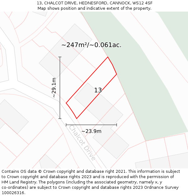 13, CHALCOT DRIVE, HEDNESFORD, CANNOCK, WS12 4SF: Plot and title map