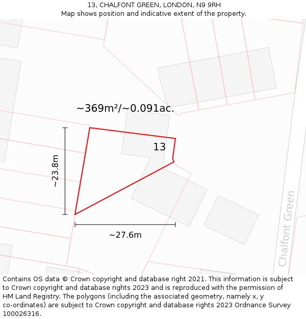 13, CHALFONT GREEN, LONDON, N9 9RH: Plot and title map