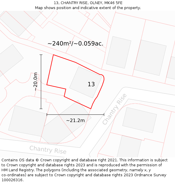 13, CHANTRY RISE, OLNEY, MK46 5FE: Plot and title map