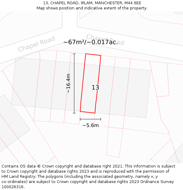 13, CHAPEL ROAD, IRLAM, MANCHESTER, M44 6EE: Plot and title map