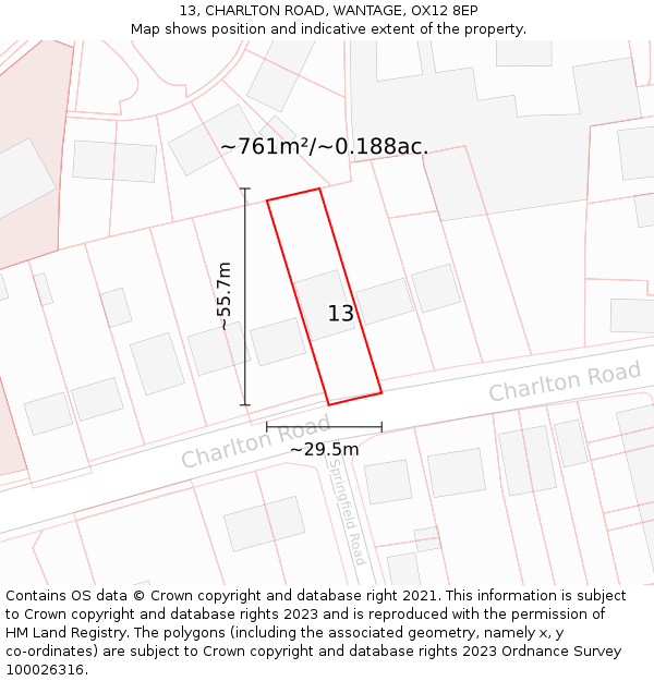 13, CHARLTON ROAD, WANTAGE, OX12 8EP: Plot and title map