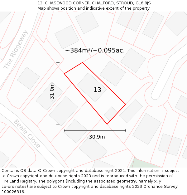 13, CHASEWOOD CORNER, CHALFORD, STROUD, GL6 8JS: Plot and title map