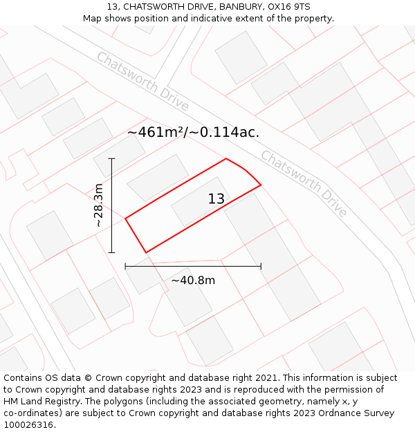 13, CHATSWORTH DRIVE, BANBURY, OX16 9TS: Plot and title map