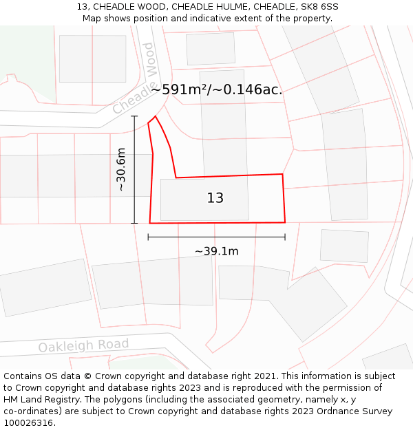 13, CHEADLE WOOD, CHEADLE HULME, CHEADLE, SK8 6SS: Plot and title map