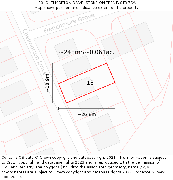 13, CHELMORTON DRIVE, STOKE-ON-TRENT, ST3 7SA: Plot and title map