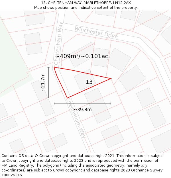 13, CHELTENHAM WAY, MABLETHORPE, LN12 2AX: Plot and title map