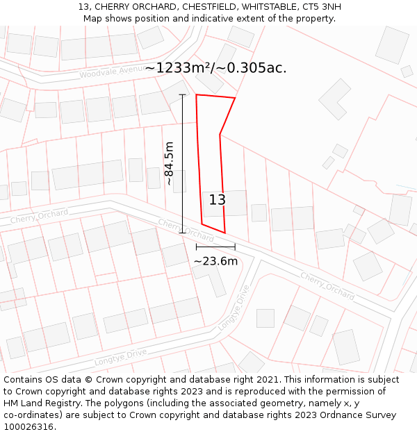 13, CHERRY ORCHARD, CHESTFIELD, WHITSTABLE, CT5 3NH: Plot and title map