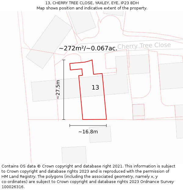 13, CHERRY TREE CLOSE, YAXLEY, EYE, IP23 8DH: Plot and title map