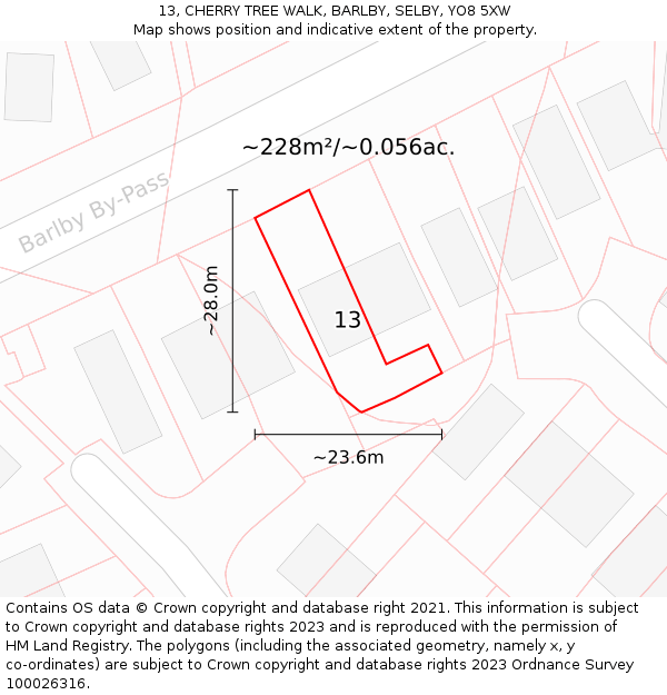 13, CHERRY TREE WALK, BARLBY, SELBY, YO8 5XW: Plot and title map