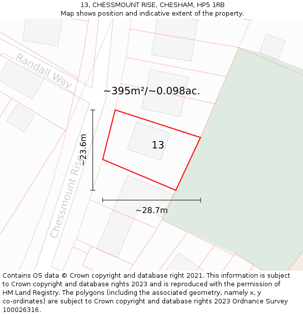 13, CHESSMOUNT RISE, CHESHAM, HP5 1RB: Plot and title map