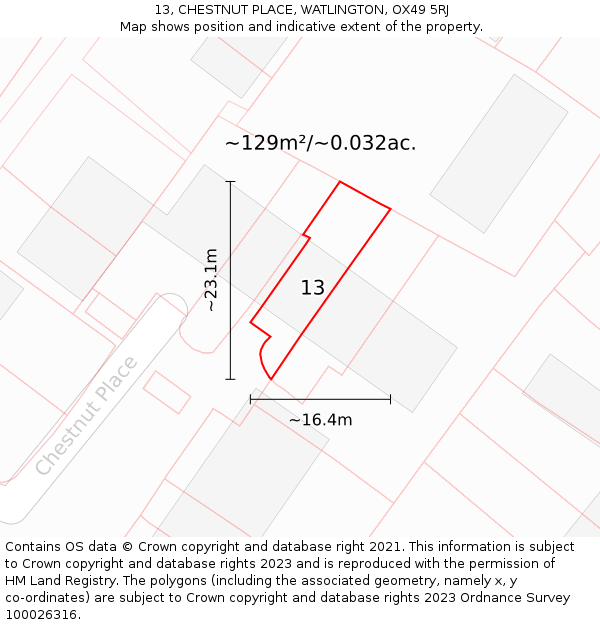 13, CHESTNUT PLACE, WATLINGTON, OX49 5RJ: Plot and title map