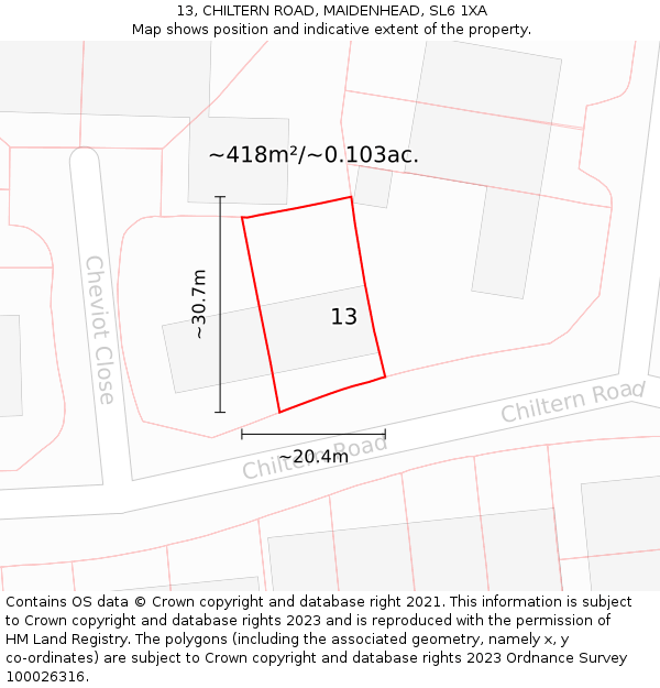 13, CHILTERN ROAD, MAIDENHEAD, SL6 1XA: Plot and title map