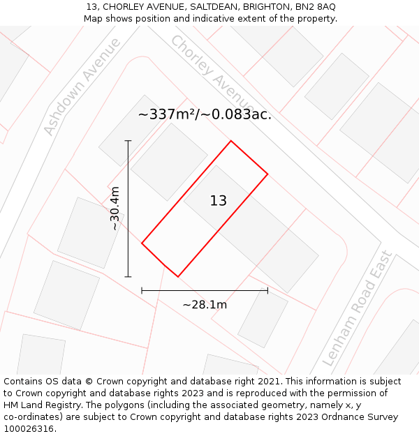 13, CHORLEY AVENUE, SALTDEAN, BRIGHTON, BN2 8AQ: Plot and title map