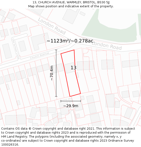 13, CHURCH AVENUE, WARMLEY, BRISTOL, BS30 5JJ: Plot and title map