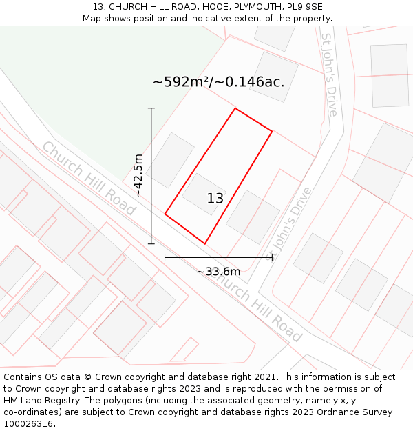 13, CHURCH HILL ROAD, HOOE, PLYMOUTH, PL9 9SE: Plot and title map