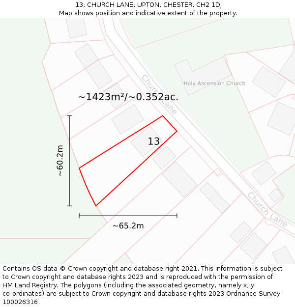 13, CHURCH LANE, UPTON, CHESTER, CH2 1DJ: Plot and title map