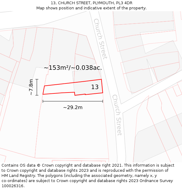 13, CHURCH STREET, PLYMOUTH, PL3 4DR: Plot and title map
