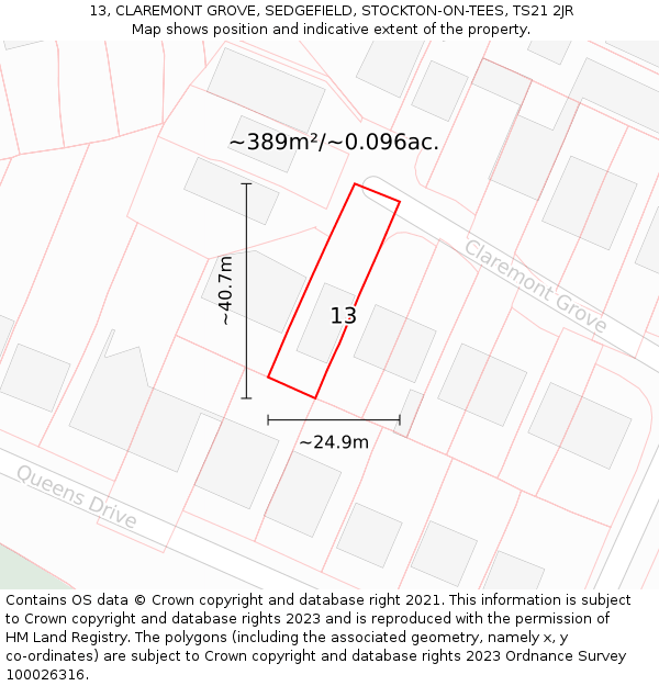 13, CLAREMONT GROVE, SEDGEFIELD, STOCKTON-ON-TEES, TS21 2JR: Plot and title map