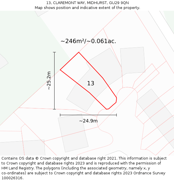 13, CLAREMONT WAY, MIDHURST, GU29 9QN: Plot and title map