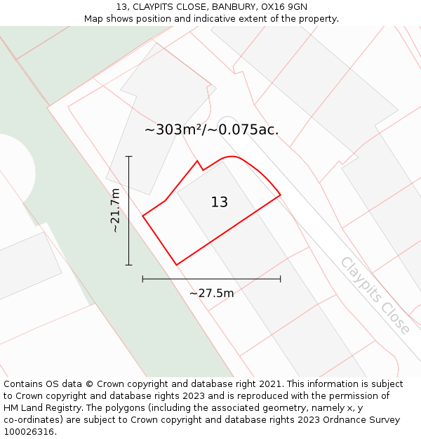 13, CLAYPITS CLOSE, BANBURY, OX16 9GN: Plot and title map