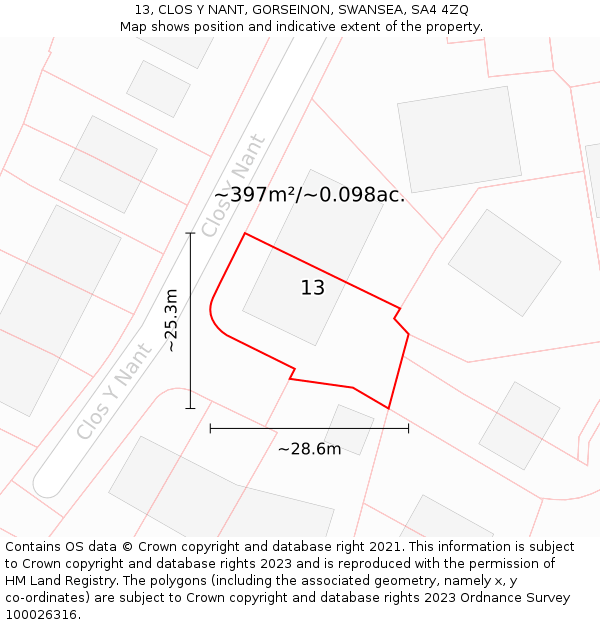 13, CLOS Y NANT, GORSEINON, SWANSEA, SA4 4ZQ: Plot and title map