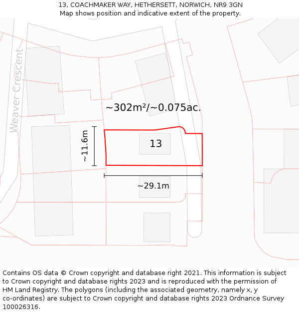 13, COACHMAKER WAY, HETHERSETT, NORWICH, NR9 3GN: Plot and title map