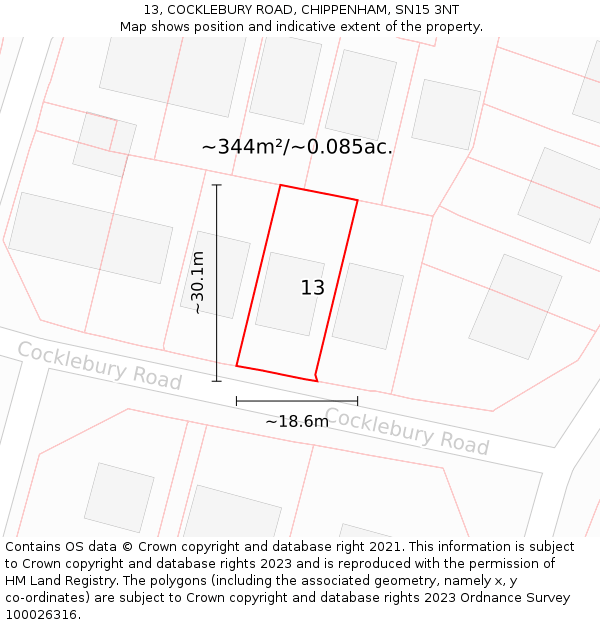 13, COCKLEBURY ROAD, CHIPPENHAM, SN15 3NT: Plot and title map