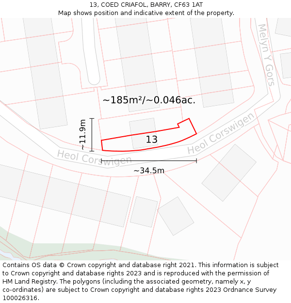 13, COED CRIAFOL, BARRY, CF63 1AT: Plot and title map