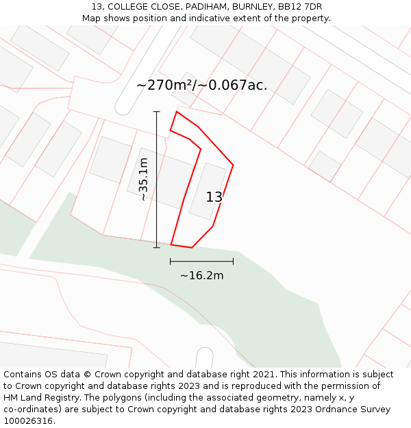 13, COLLEGE CLOSE, PADIHAM, BURNLEY, BB12 7DR: Plot and title map