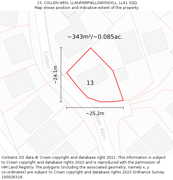 13, COLLEN WEN, LLANFAIRPWLLGWYNGYLL, LL61 5QQ: Plot and title map