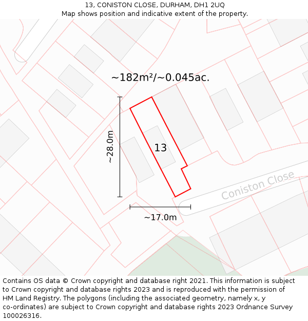 13, CONISTON CLOSE, DURHAM, DH1 2UQ: Plot and title map