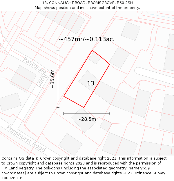 13, CONNAUGHT ROAD, BROMSGROVE, B60 2SH: Plot and title map