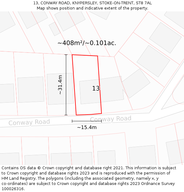 13, CONWAY ROAD, KNYPERSLEY, STOKE-ON-TRENT, ST8 7AL: Plot and title map