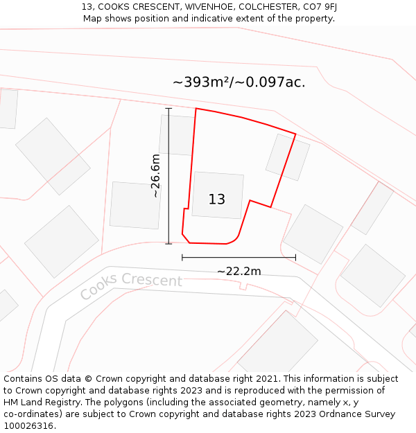 13, COOKS CRESCENT, WIVENHOE, COLCHESTER, CO7 9FJ: Plot and title map