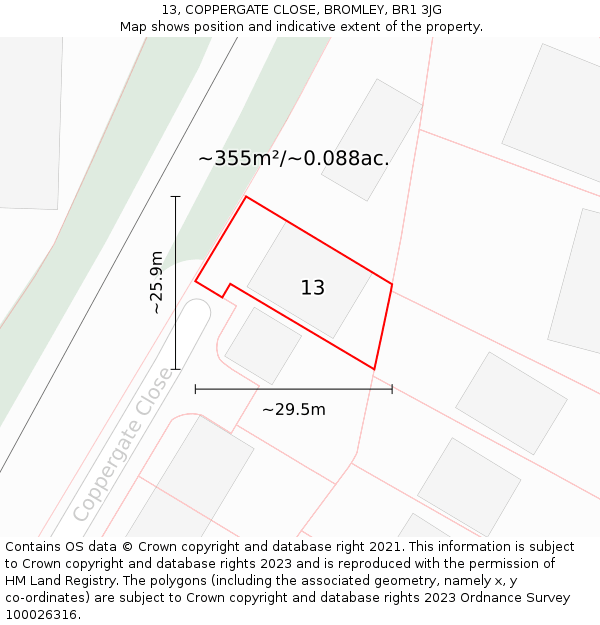 13, COPPERGATE CLOSE, BROMLEY, BR1 3JG: Plot and title map