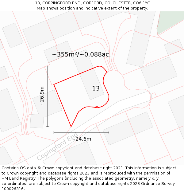 13, COPPINGFORD END, COPFORD, COLCHESTER, CO6 1YG: Plot and title map