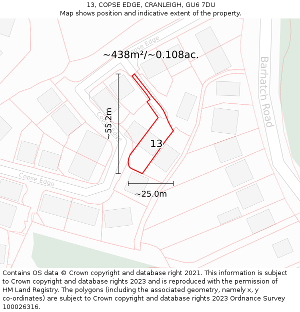 13, COPSE EDGE, CRANLEIGH, GU6 7DU: Plot and title map