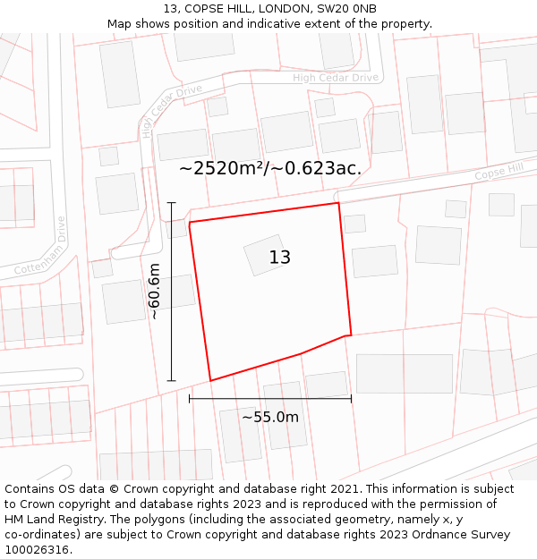 13, COPSE HILL, LONDON, SW20 0NB: Plot and title map