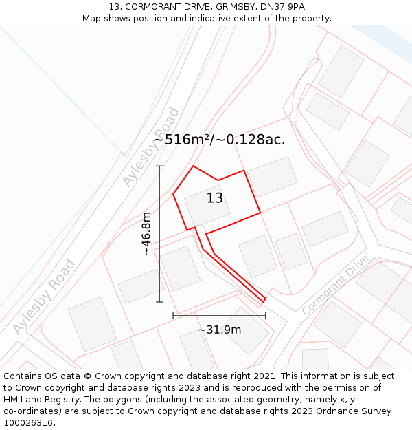13, CORMORANT DRIVE, GRIMSBY, DN37 9PA: Plot and title map