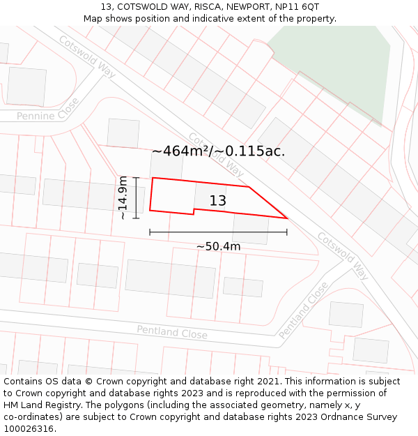 13, COTSWOLD WAY, RISCA, NEWPORT, NP11 6QT: Plot and title map