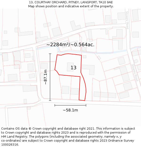 13, COURTHAY ORCHARD, PITNEY, LANGPORT, TA10 9AE: Plot and title map