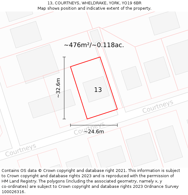 13, COURTNEYS, WHELDRAKE, YORK, YO19 6BR: Plot and title map
