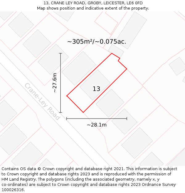 13, CRANE LEY ROAD, GROBY, LEICESTER, LE6 0FD: Plot and title map